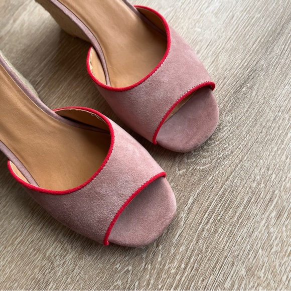 Anthropologie Liendo Seychelles Villa Wedges in Pink Suede with Red Trim size 8 - Picture 8 of 16